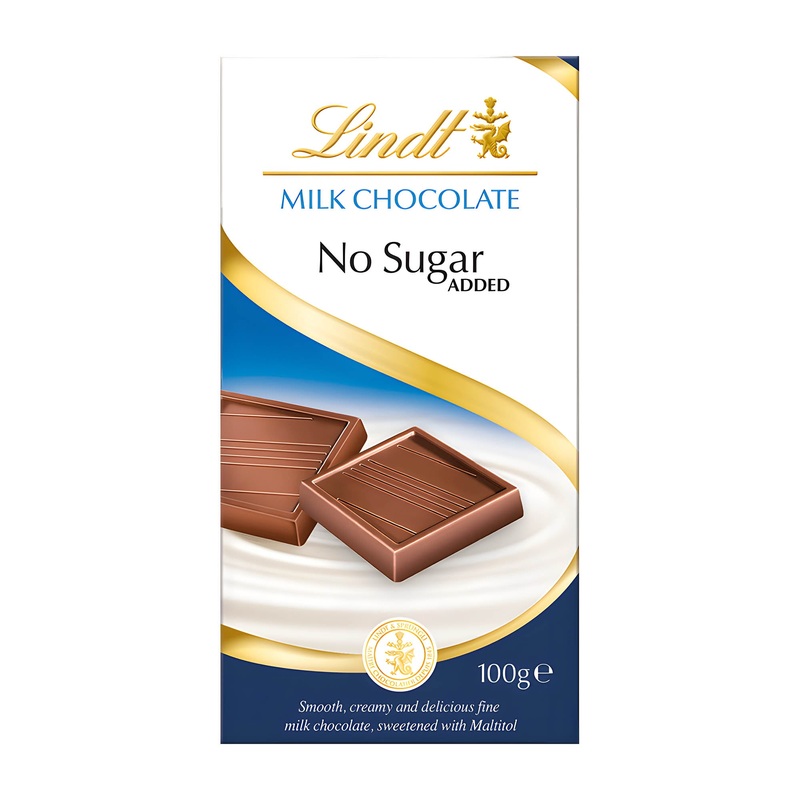 Lindt No Sugar Added milk chocolate bar, 100 g