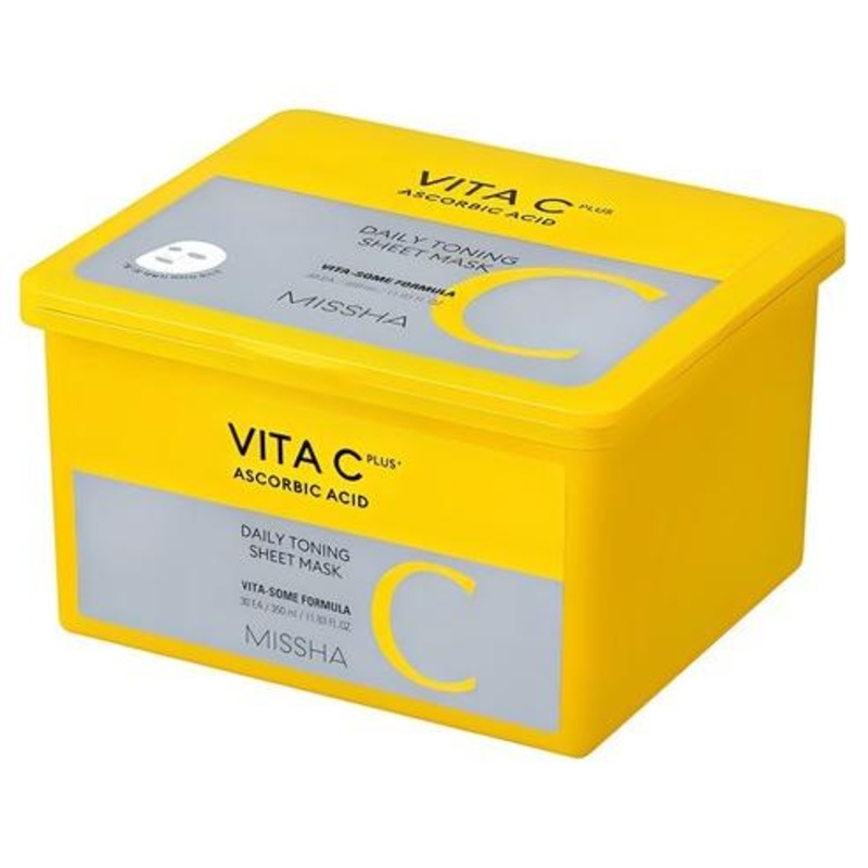 MISSHA Vita C Plus Daily Toning Sheet Mask  350ml / 30 Sheets | Brightening & Pore-Care with Vitamin C