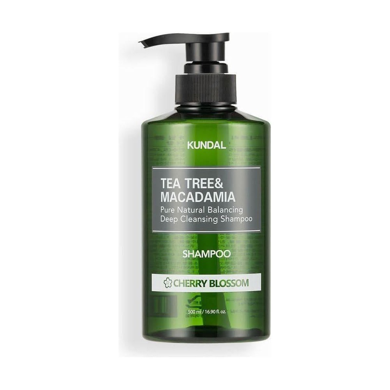 KUNDAL Tea Tree & Macadamia Pure Natural Deep Cleansing Shampoo  500ml | Cherry Blossom | Refreshing Scalp Care with a Floral Touch