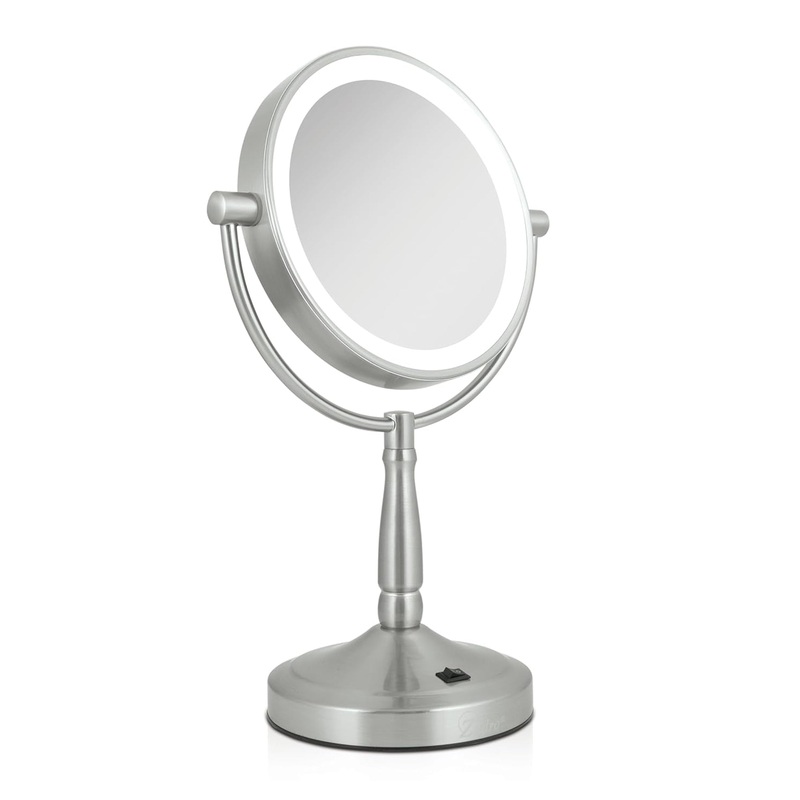 Zadro 9″ Round LED Cordless Dual-Sided Mirror 5X/1X LEDV45 SATIN NICKEL