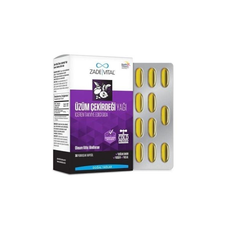 Zade Vital Grape Seed Oil 500mg – 30 Capsules: Natural Antioxidant, Cold-Pressed Beauty & Health Supplement