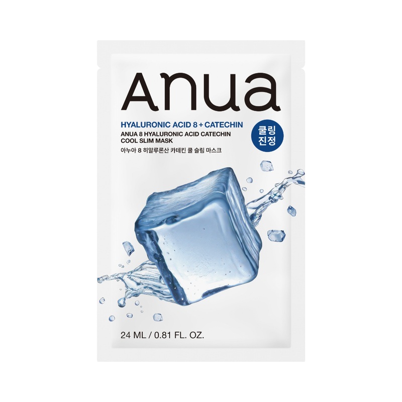 Anua 8 Hyaluronic Acid Catechin Cool Slim Mask Sheet  24ml x 10 Count | Instant Cooling, Hydration & Soothing for Overheated Skin