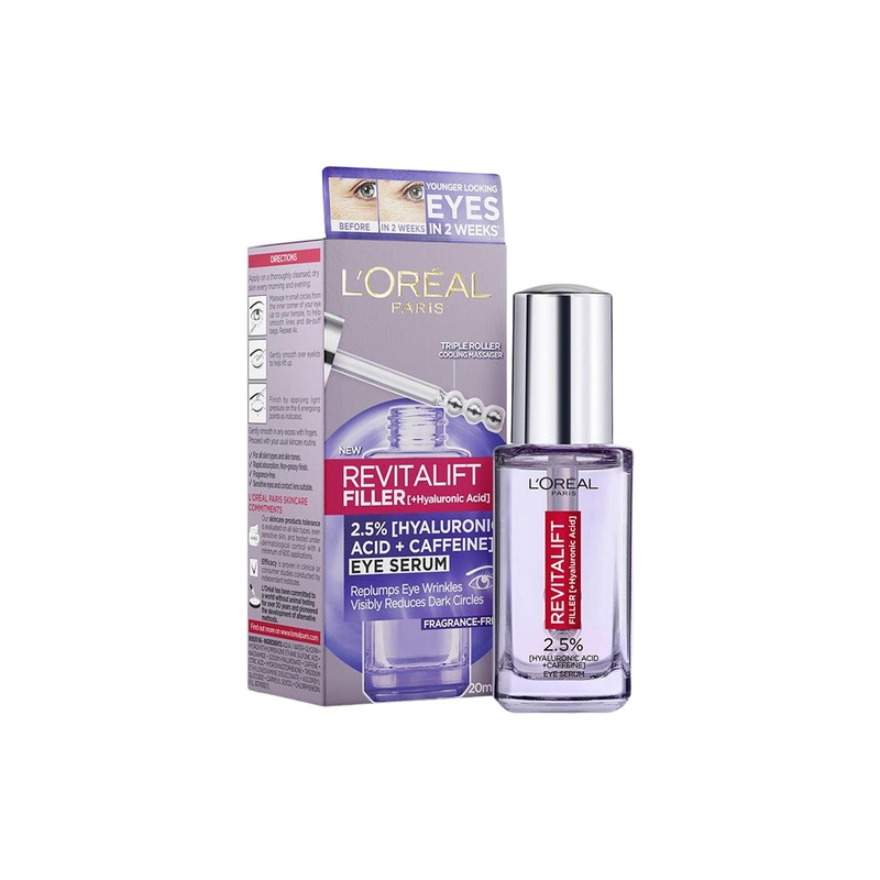 L’Oreal Revitalift Filler 2.5% Hyaluronic Acid + Caffeine Eye Serum 20ml – Pre Order