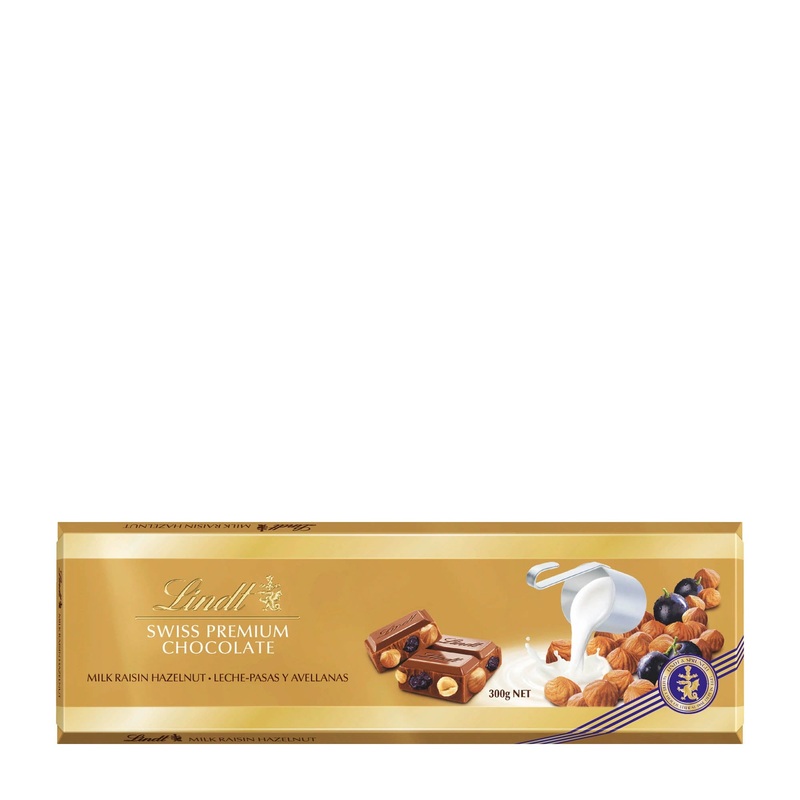 Lindt Swiss Premium Raisin Hazelnut milk chocolate bar, 300 g