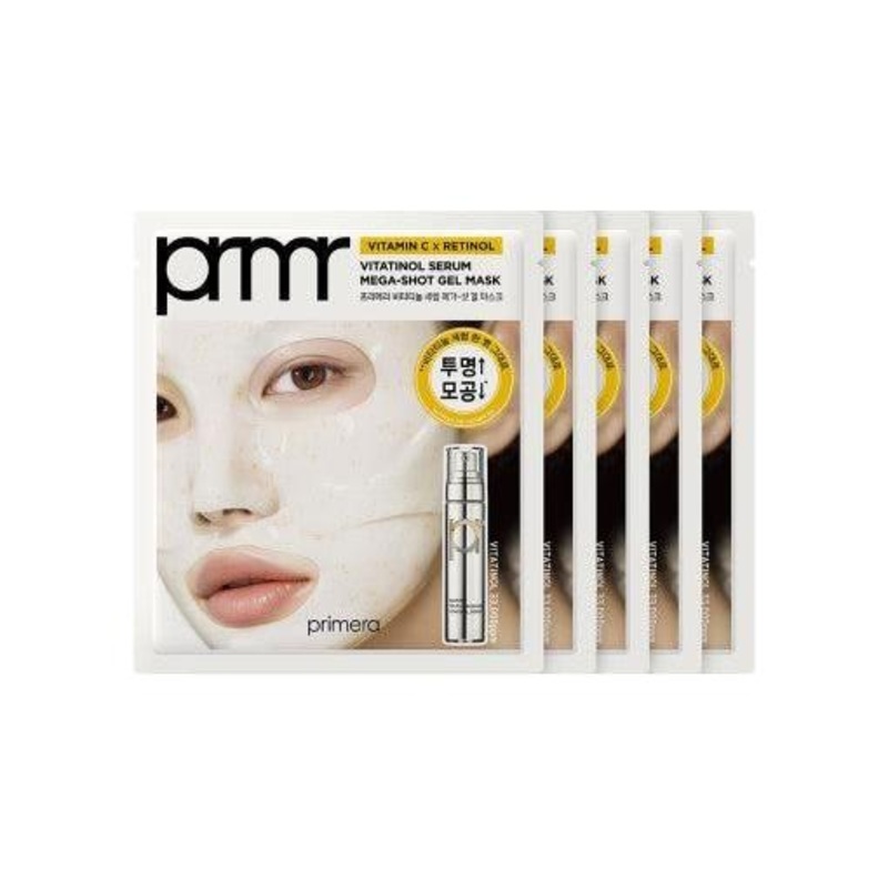 primera Vitatinol Serum Mega-Shot Gel Mask Sheet – 34g x 5 Count | Intensive Anti-Aging & Glow Boosting Care
