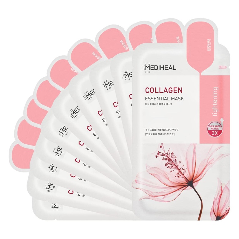 MEDIHEAL Collagen Essential Mask Sheet  10 Pack | Firming, Hydrating & Anti-Ageing Treatment