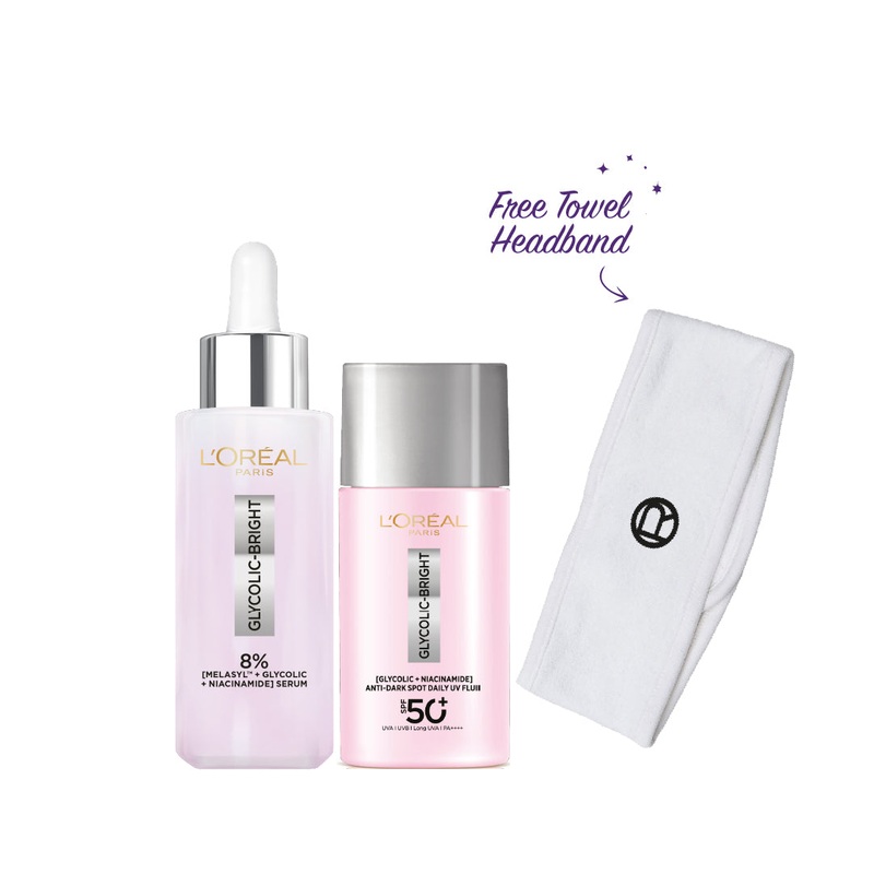 FREE Head Band with L’Oreal Glycolic Bright Melasyl Serum + UV Fluid