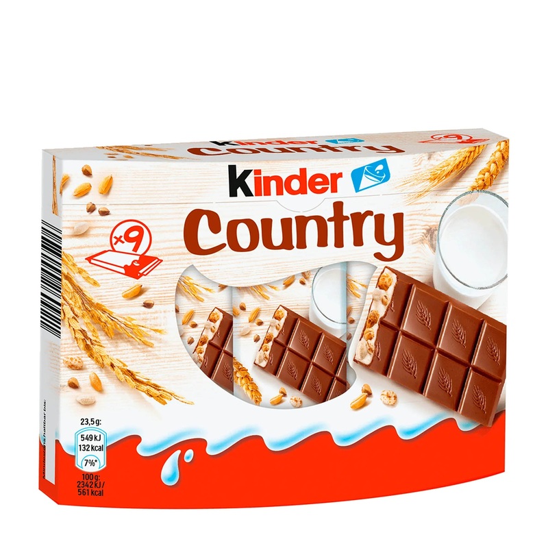kinder Country cereal chocolate bar, 9x 23.5 g