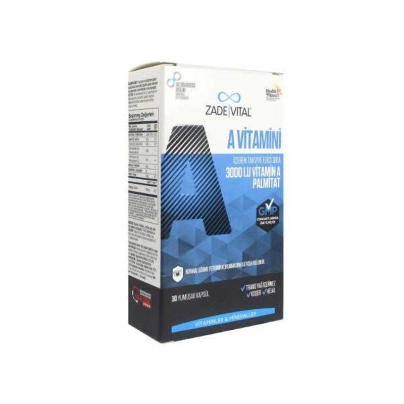 Zade Vital Vitamin A 3000 IU Capsules: Boost Immunity & Eye Health with Palmitate Supplement – 30 Count