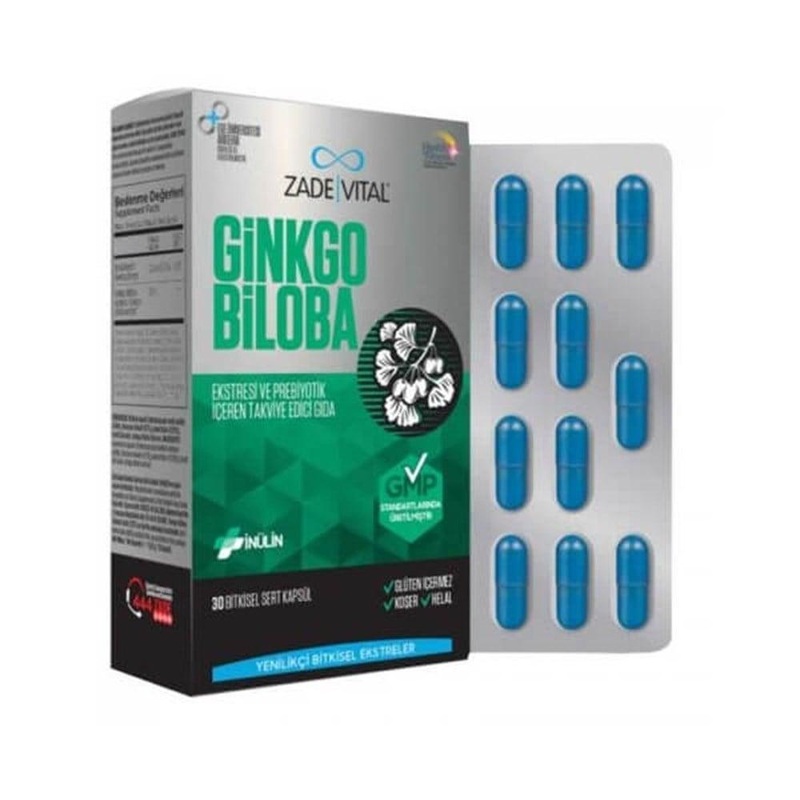 Zade Vital Ginkgo Biloba Dietary Supplement – 30 Capsules for Cognitive Support and Prebiotic Benefits
