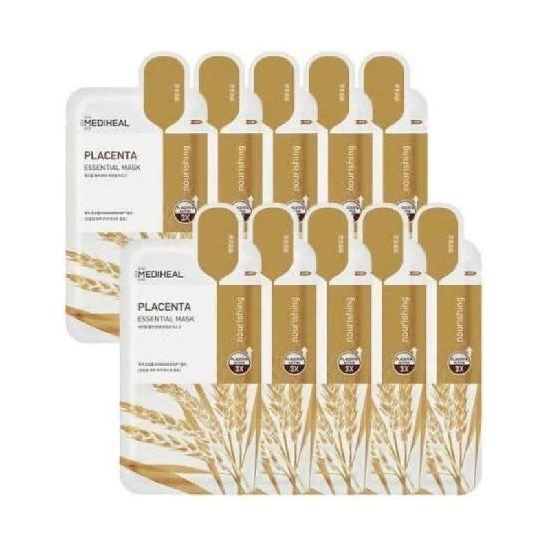 MEDIHEAL Placenta Essential Mask Sheet  10 Pack | Firming, Nourishing & Skin-Renewing Care