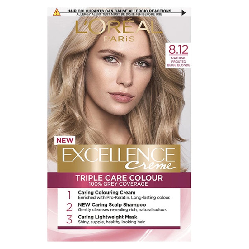 L’Oral Paris  Excellence Permanent Hair Colour Creme 8.12  Natural Frosted Beige Blonde