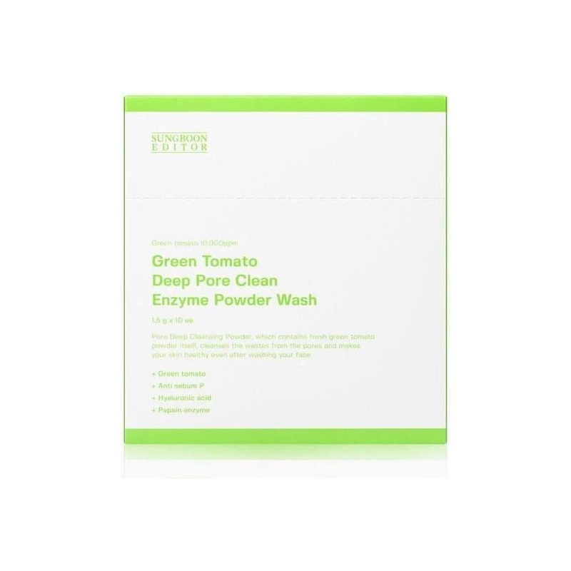SUNGBOON EDITOR Green Tomato Deep Pore Clean Enzyme Powder Wash  1.5g x 10ea | Exfoliating Enzyme Cleanser for Pore Care & Hydration 1.5g*10ea