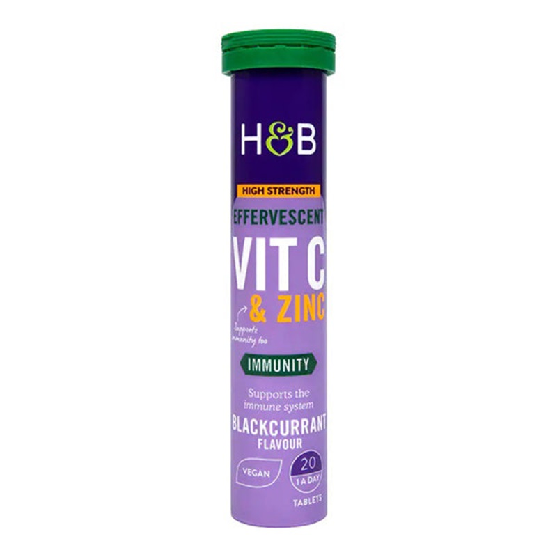 Holland & Barrett High Strength Effervescent Vit C & Zinc Blackcurrant Flavour 20 Tablets