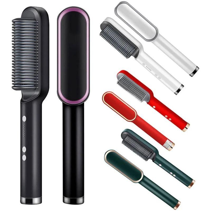5-Setting PTC Electric Hair Straightening Brush | Fast, Frizz-Free Styling for Sleek, Shiny Hair Black EU