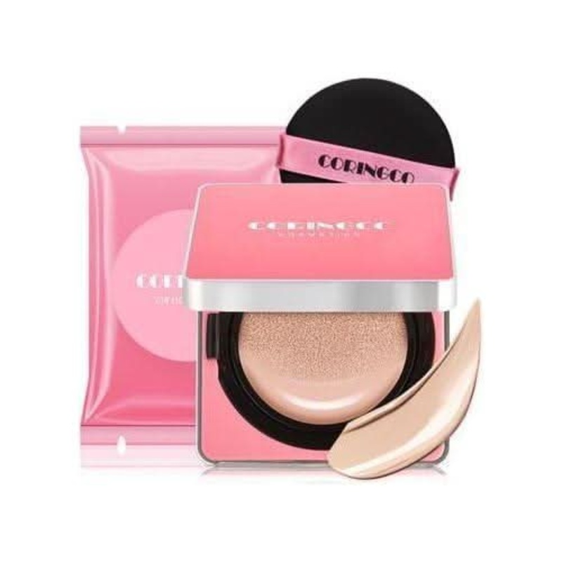 CORINGCO Cherry Blossom Water BB Cushion  15g + 15g Refill | Hydrating, Flawless Coverage & SPF50 PA+++ #21 Light Ivory