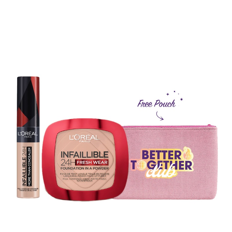 FREE Pouch -20% L’Oreal Paris 24H Fresh Wear foundation in a Powder + concealer 040 Cashmire 326