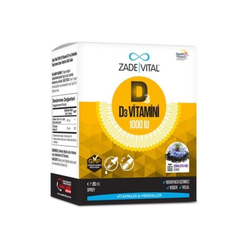 Zade Vital D3 1000IU Vitamin D3 Spray: Enhanced with Black Seed Oil for Immune Support & Bone Health – Easy Absorption