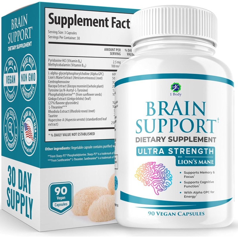 1 Body Brain Support  90 Capsules | Memory, Focus & Mental Clarity Boost 90 Count