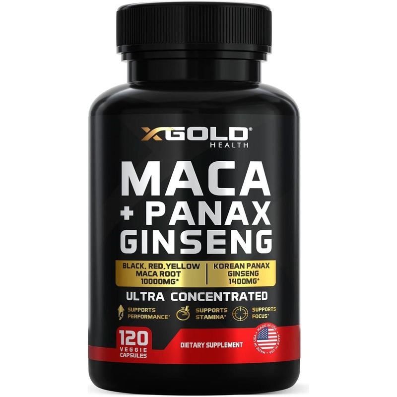 X Gold Health Maca + Panax Ginseng  120 Capsules | Energy, Focus & Stamina Boost 120 Count (Pack Of 1)
