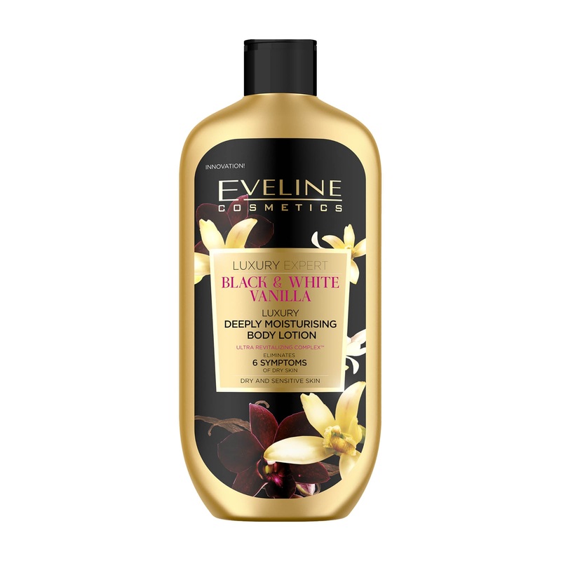Eveline Cosmetics black & white vanilla deeply moisturizing body lotion, 350 mL
