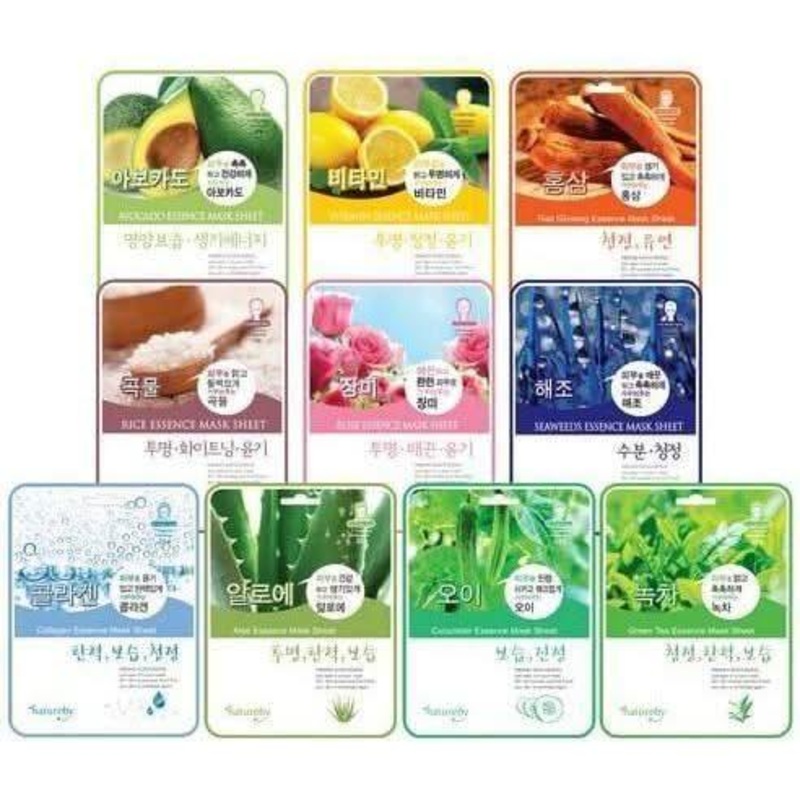 Natureby Essence Mask Pack B Type  23g x 100 Sheets | 10 Natural Variants for Radiant, Hydrated Skin