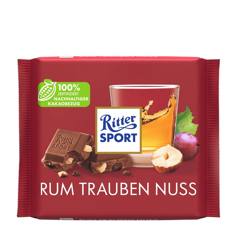 Ritter Sport Rum Raisin Hazelnut milk chocolate bar, 100 g