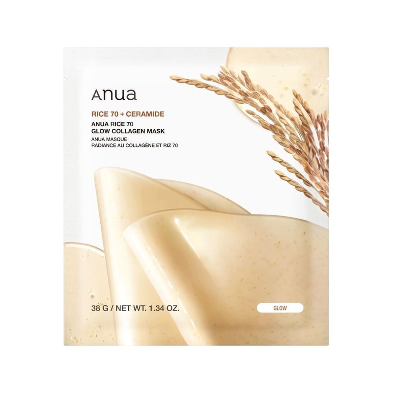 Anua Rice 70 Glow Collagen Mask  38g x 4 Count| Brightening, Hydrating & Firming Sheet Mask