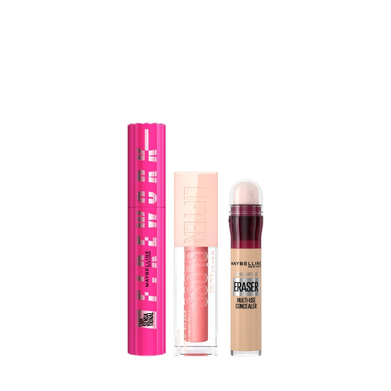 -20% Maybelline Lash Sensational Firework Mascara + Lifter Gloss +Eraser Concealer 01-Pearl light 01