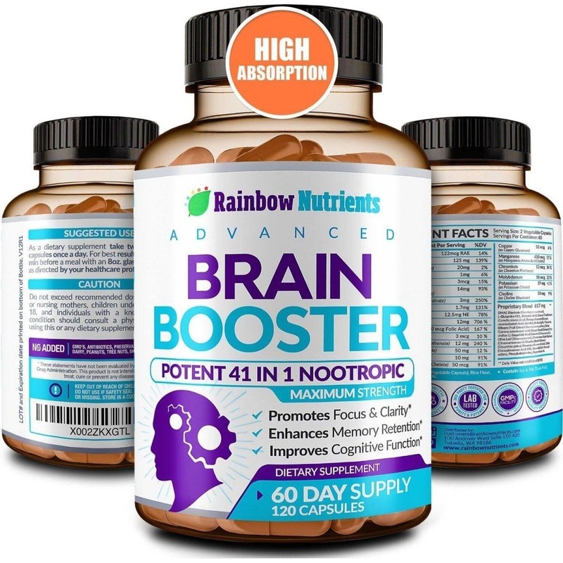 Rainbow Nutrients Advanced Brain Booster  120 Capsules | Natural 41-in-1 Nootropic for Focus, Memory & Mental Clarity