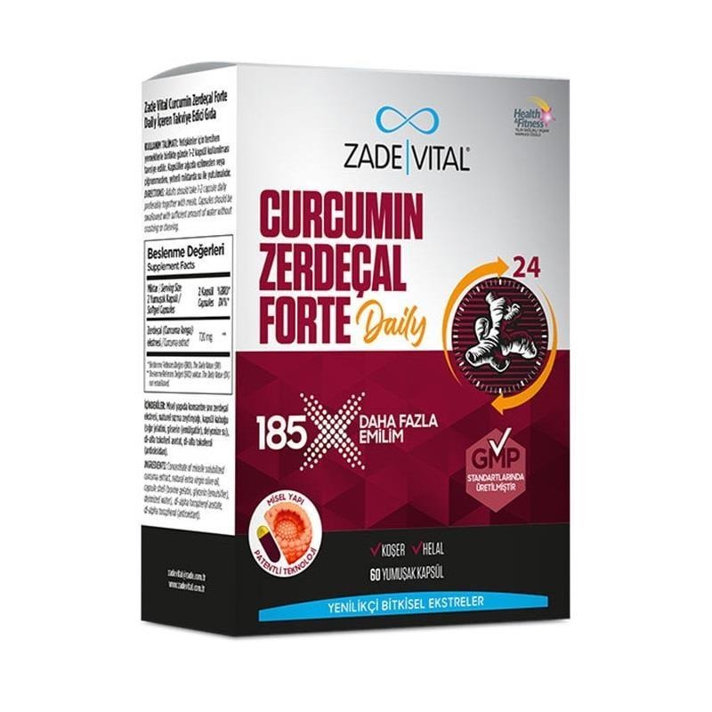 Zade Vital Curcumin Zerdeal Forte Daily 60 Capsules – Turmeric Curcumin Supplement for Adults