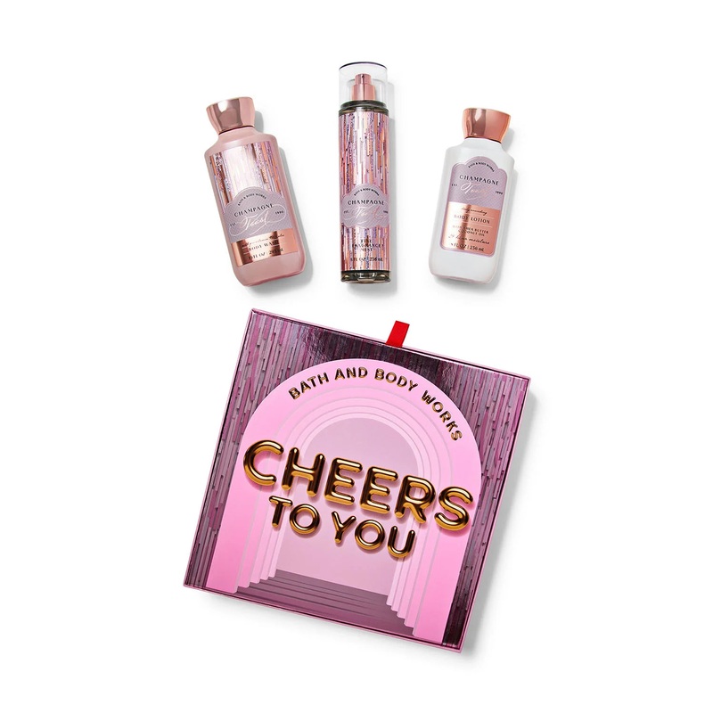 Bath & Body Works Box Gift Set 3Pcs Champagne Toast Mist Body Lotion Shower Gel