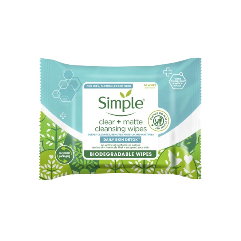 Simple Clear+Matte Cleansing Wipes