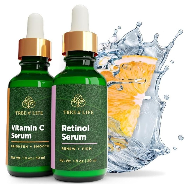 Tree of Life Vitamin C Brightening Serum & Retinol Firming Serum  2 Pack | AM & PM Duo for Radiance & Firmness Vitamin C And Retinol Firming Serum 1 Fl Oz (Pack Of 2)
